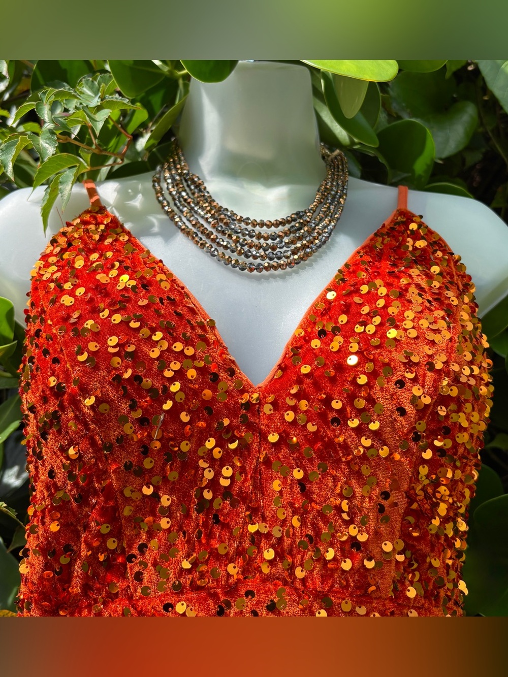 Dressalisa Orange Crushed Velvet Sequins Gown Size XS Party Maxi Dress Elegant - Picture 4 of 13